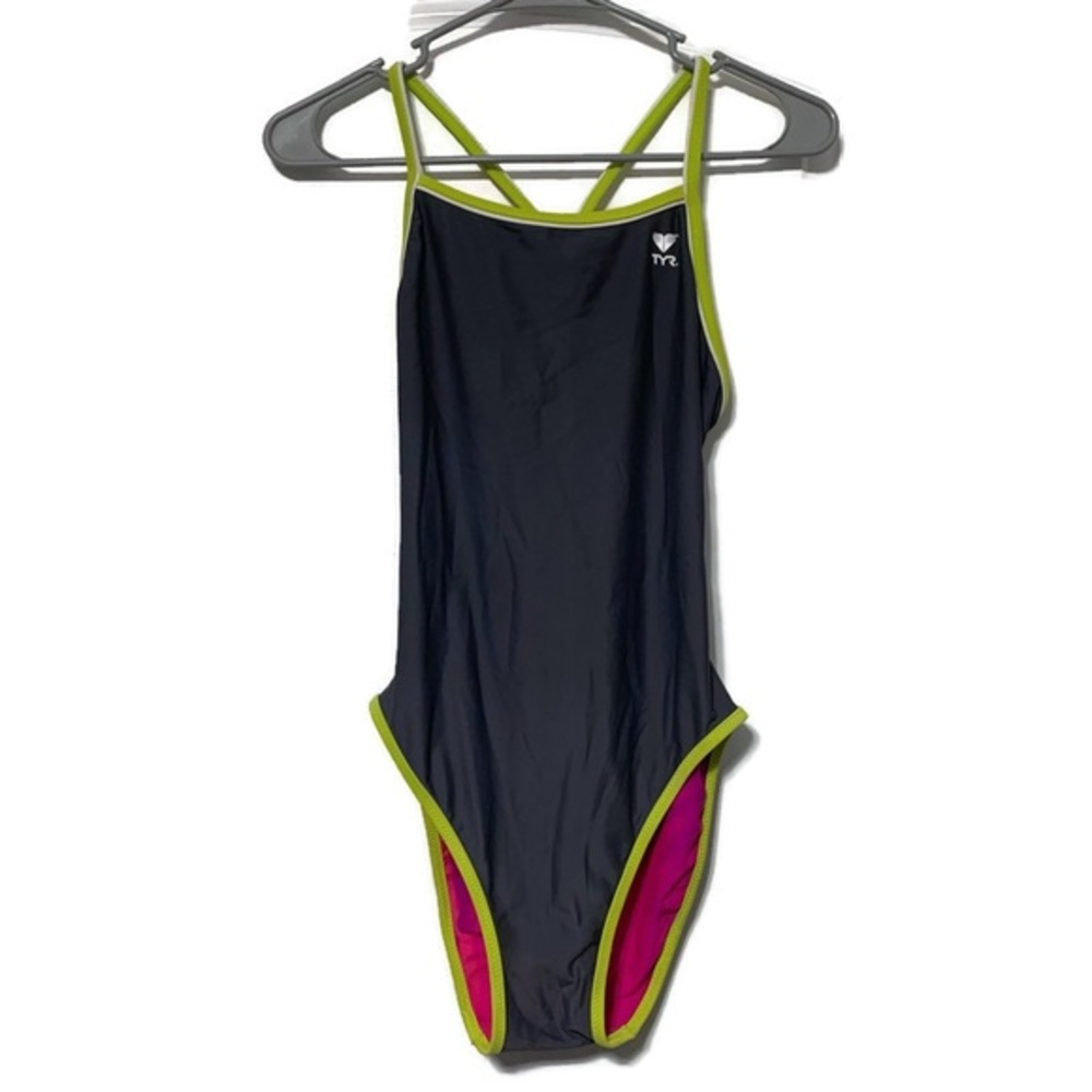 Grey One Piece Swim Suit Open Back Reversible